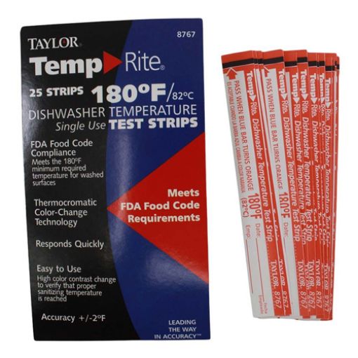 Picture of Taylor TempRite Dishwasher Test Strips, 180 degrees F, 25 per pack