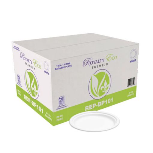 Royalty 10in ECO Premium Plate, White, 1 Compartment, 500 per carton